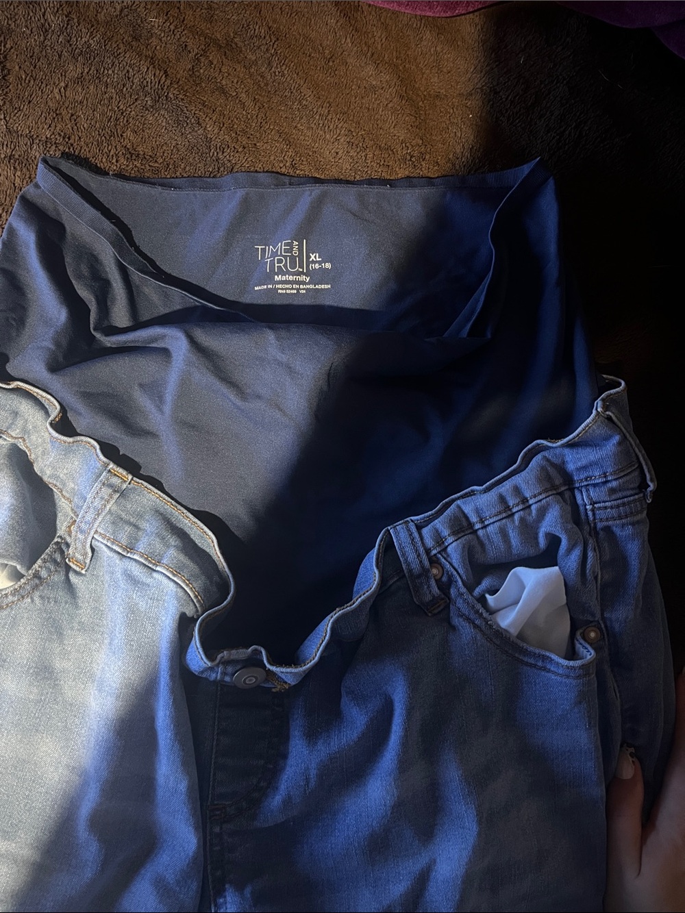 Time and Tru maternity Light Blue Jeans with Navy Waistband